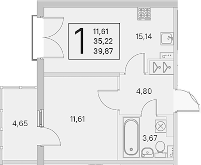 1-комнатная квартира 35.22 м², 4/4 эт., ЖК «Любоград в Стрельне»